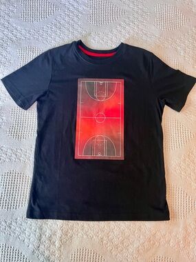 Kids B-Ball T-Shirt with Red Gradient Basketball Court Graphic Young Baller Tee
